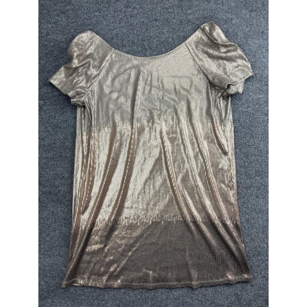 Free People Dress Womens Small Gold Sequin Puff Sleeve Shift Party Mini‎
